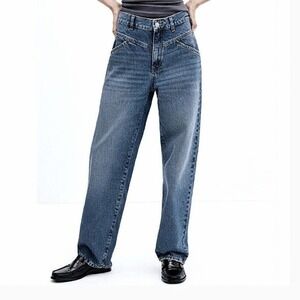 Mango Women's Double Waist Seam High Waist Wide-leg Jeans Medium Wash SZ 6 EUC